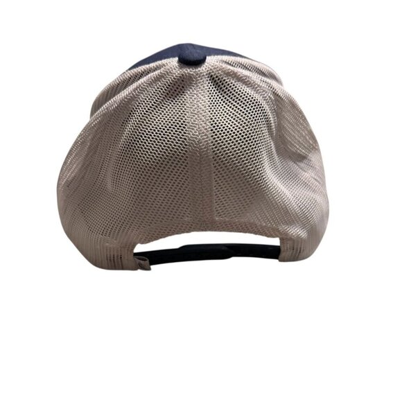 Navy & Beige Mesh Snapback Hat W/ Embroidered Logo Adjustable Fit - Picture 2 of 4